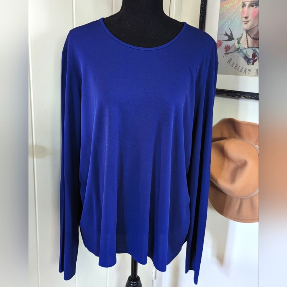 Eileen Fisher Royal Blue Long-Sleeve Silk Pullover Top sz XL EUC